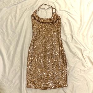 NWT Rose-gold Sparkly Mini Backless Party Dress